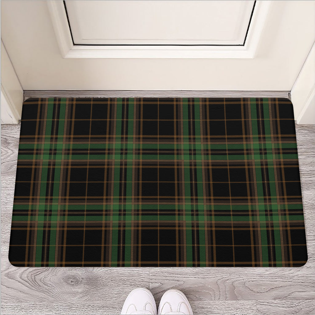 Black And Green Stewart Tartan Print Rubber Doormat