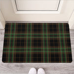 Black And Green Stewart Tartan Print Rubber Doormat