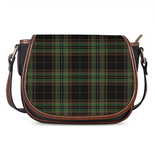 Black And Green Stewart Tartan Print Saddle Bag