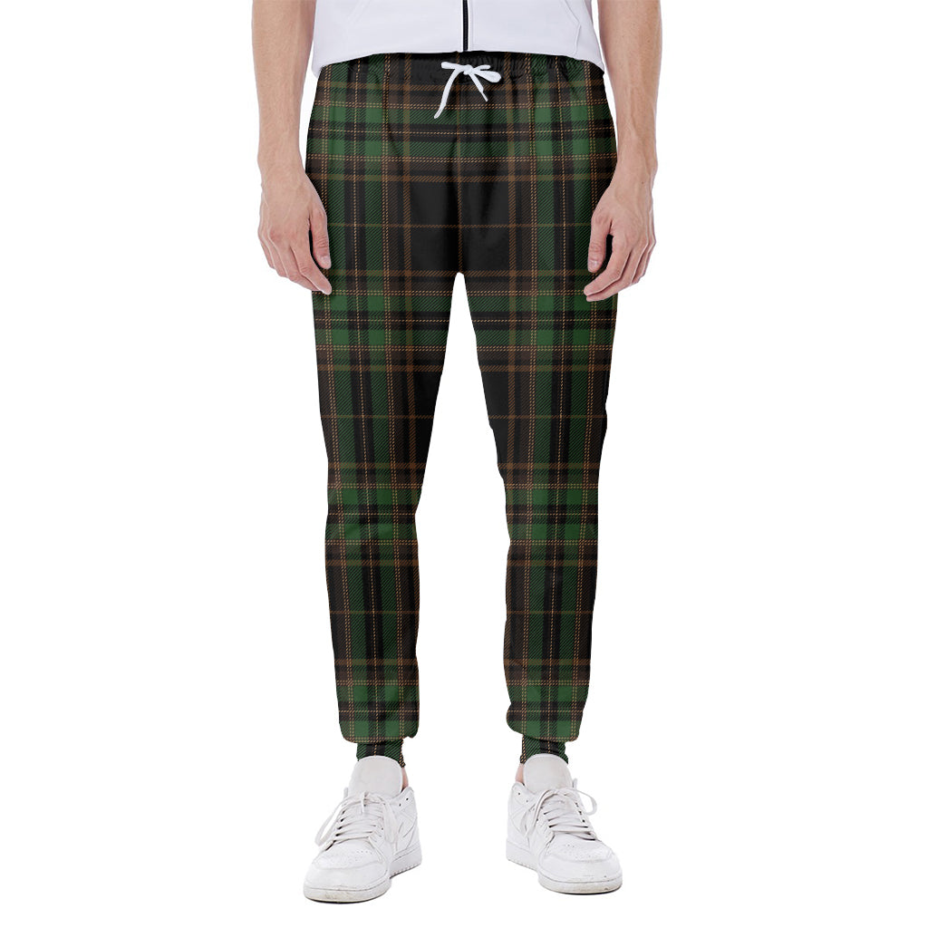 Black And Green Stewart Tartan Print Scuba Joggers