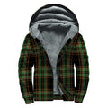 Black And Green Stewart Tartan Print Sherpa Lined Zip Up Hoodie