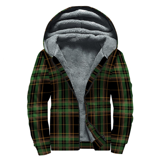 Black And Green Stewart Tartan Print Sherpa Lined Zip Up Hoodie