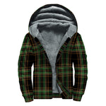 Black And Green Stewart Tartan Print Sherpa Lined Zip Up Hoodie