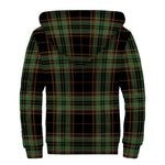 Black And Green Stewart Tartan Print Sherpa Lined Zip Up Hoodie