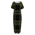 Black And Green Stewart Tartan Print Short Sleeve Long Nightdress