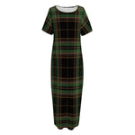Black And Green Stewart Tartan Print Short Sleeve Long Nightdress