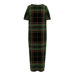 Black And Green Stewart Tartan Print Short Sleeve Long Nightdress