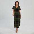 Black And Green Stewart Tartan Print Short Sleeve Maxi Dress