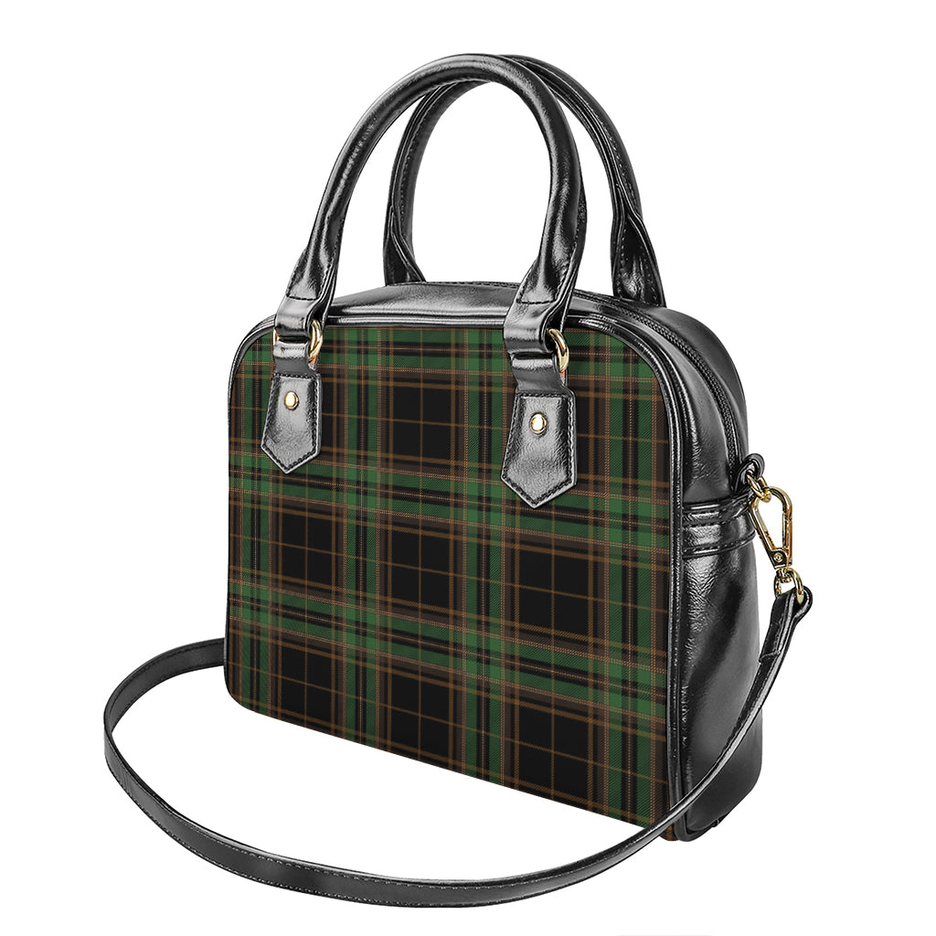 Black And Green Stewart Tartan Print Shoulder Handbag