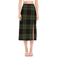 Black And Green Stewart Tartan Print Side Slit Midi Skirt