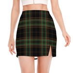 Black And Green Stewart Tartan Print Side Slit Mini Skirt