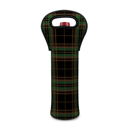 Black And Green Stewart Tartan Print Single Neoprene Wine Tote