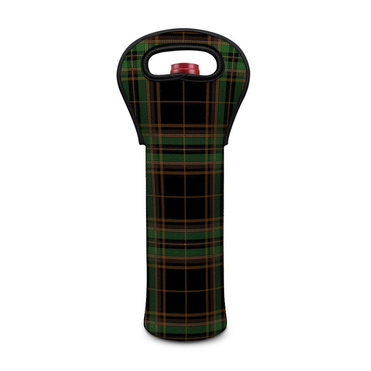 Black And Green Stewart Tartan Print Single Neoprene Wine Tote
