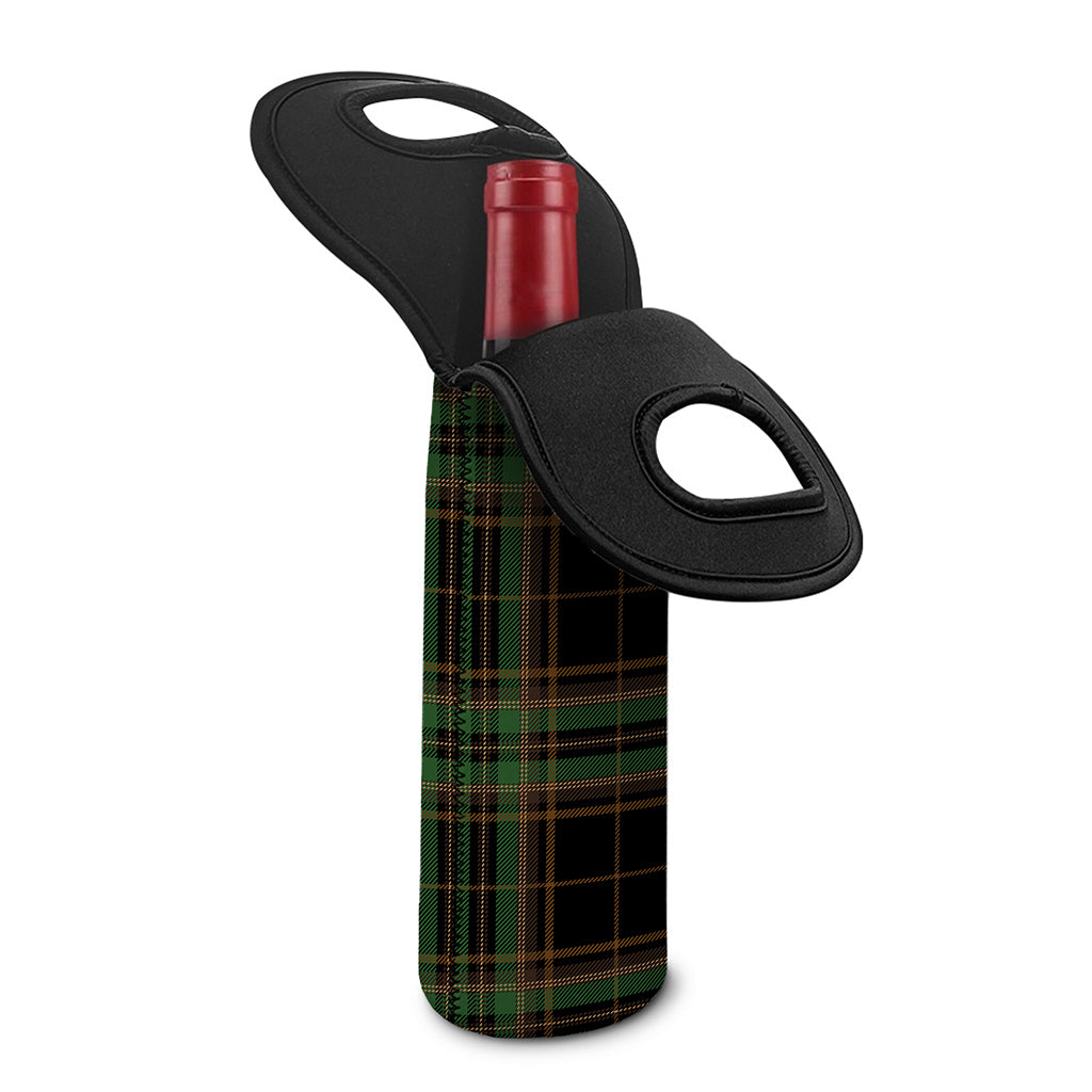 Black And Green Stewart Tartan Print Single Neoprene Wine Tote