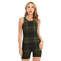 Black And Green Stewart Tartan Print Sleeveless One Piece Swimsuit