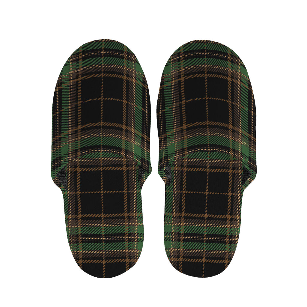 Black And Green Stewart Tartan Print Slippers