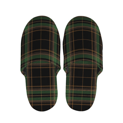 Black And Green Stewart Tartan Print Slippers