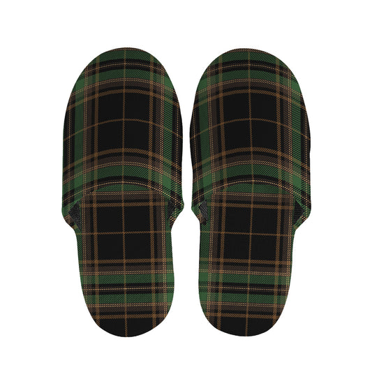 Black And Green Stewart Tartan Print Slippers
