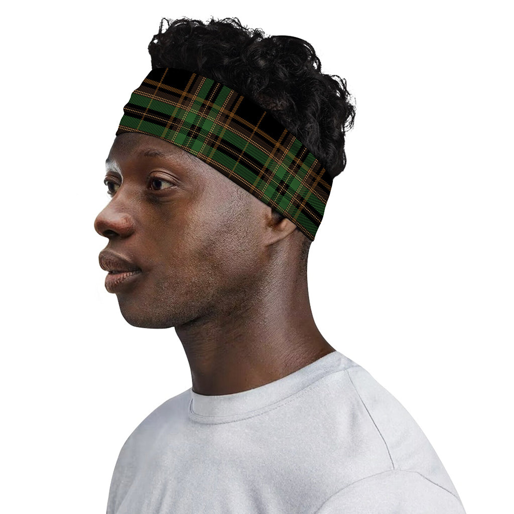 Black And Green Stewart Tartan Print Sports Headband