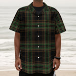 Black And Green Stewart Tartan Print Textured Short Sleeve Shirt