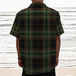 Black And Green Stewart Tartan Print Textured Short Sleeve Shirt