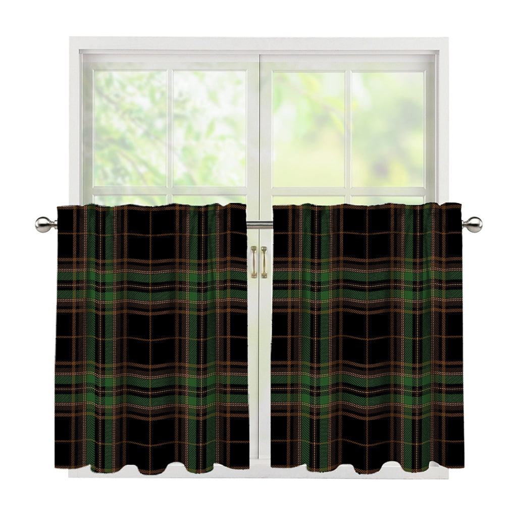 Black And Green Stewart Tartan Print Tier Curtains