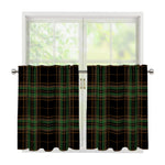Black And Green Stewart Tartan Print Tier Curtains