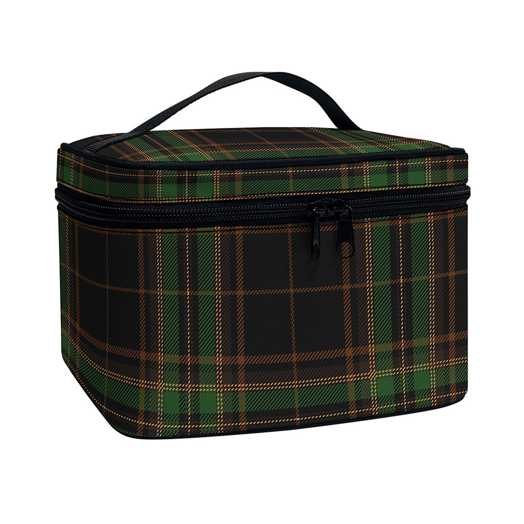 Black And Green Stewart Tartan Print Travel Makeup Bag