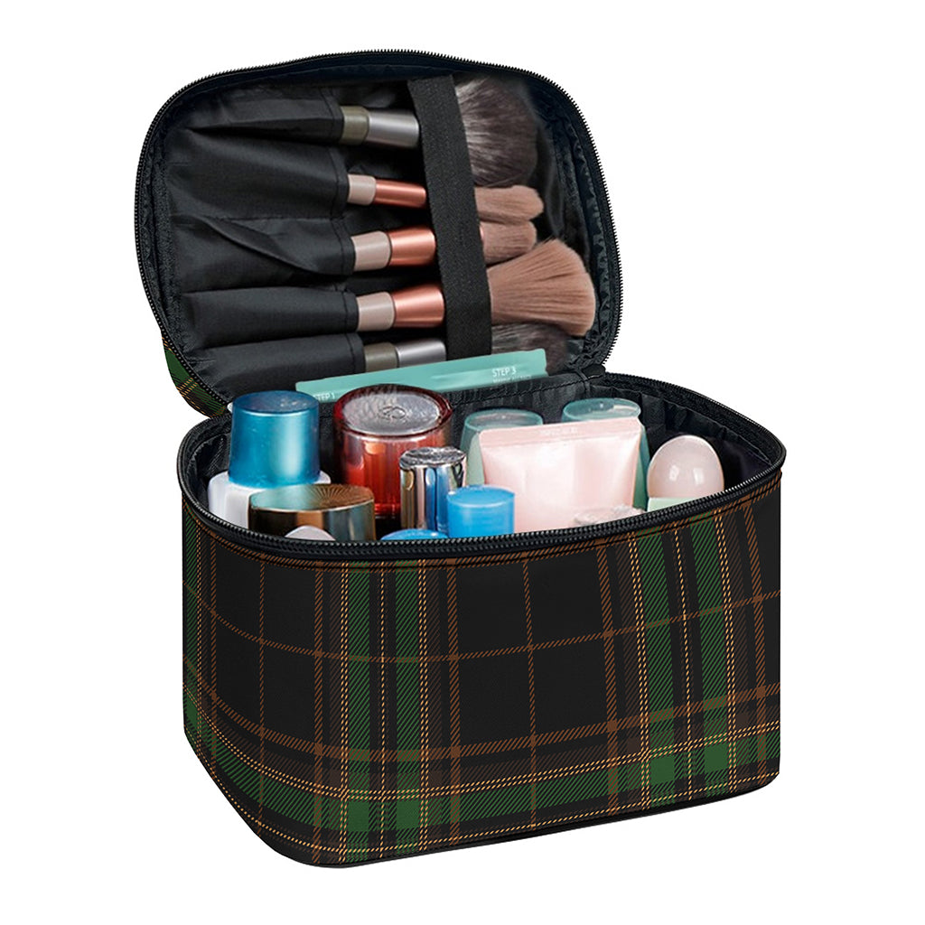 Black And Green Stewart Tartan Print Travel Makeup Bag