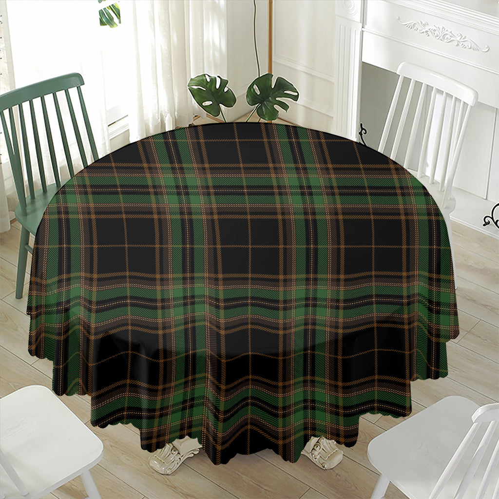Black And Green Stewart Tartan Print Waterproof Round Tablecloth