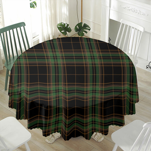 Black And Green Stewart Tartan Print Waterproof Round Tablecloth