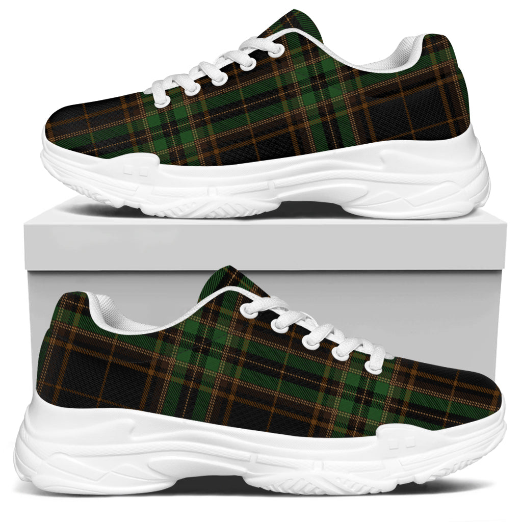 Black And Green Stewart Tartan Print White Chunky Shoes