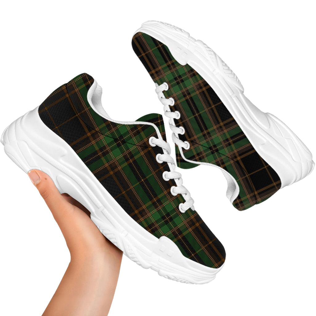 Black And Green Stewart Tartan Print White Chunky Shoes