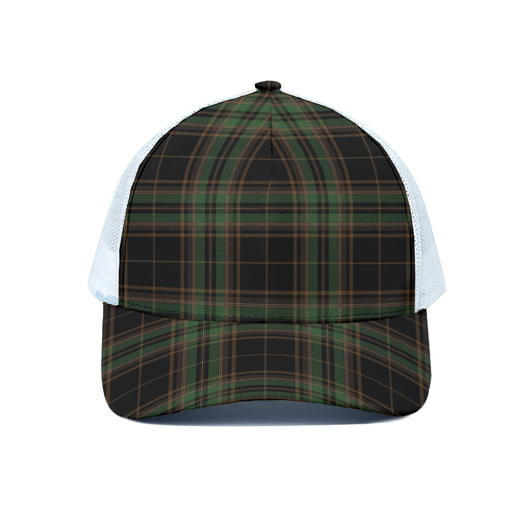 Black And Green Stewart Tartan Print White Mesh Trucker Cap