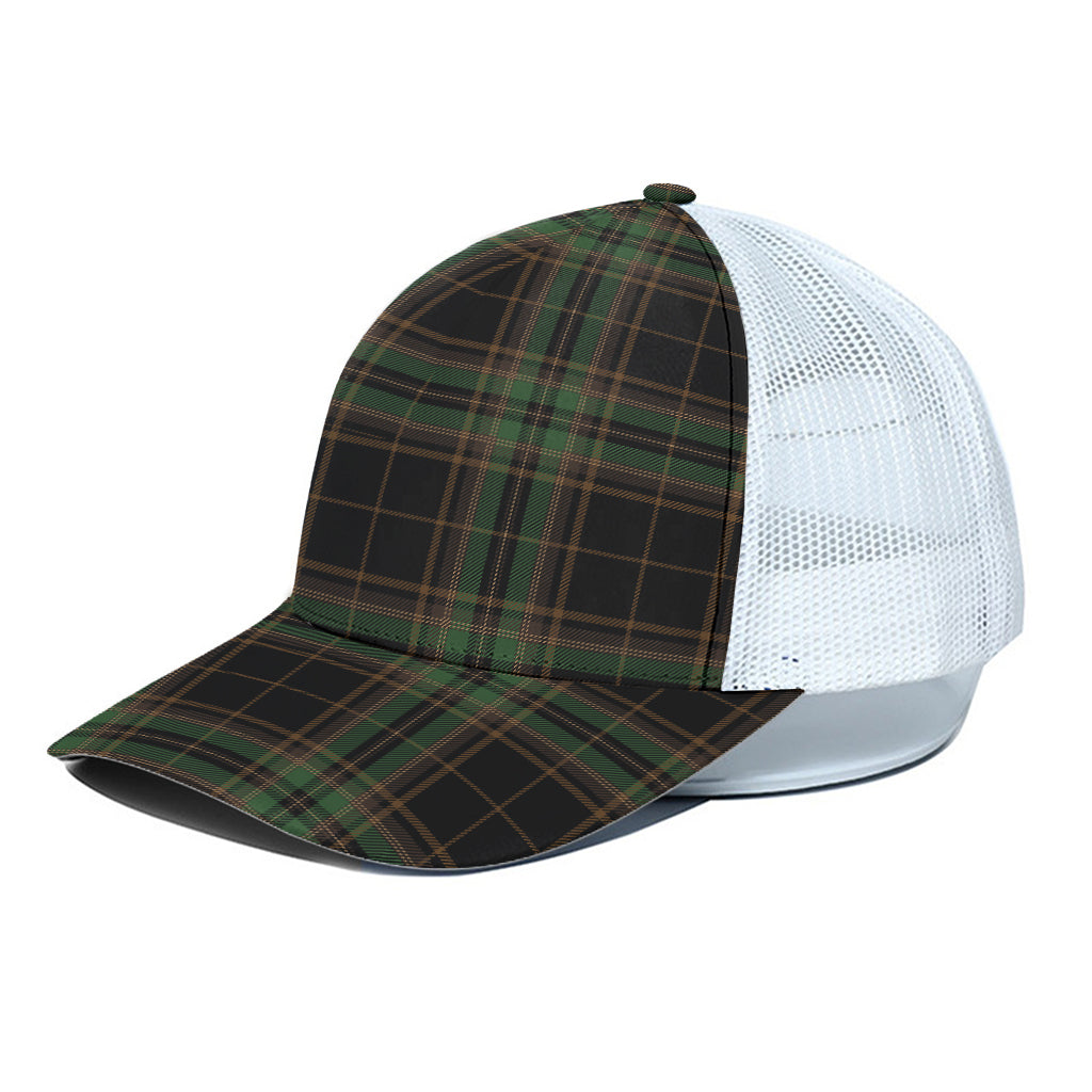 Black And Green Stewart Tartan Print White Mesh Trucker Cap
