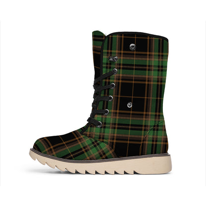 Black And Green Stewart Tartan Print Winter Boots
