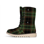 Black And Green Stewart Tartan Print Winter Boots