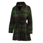 Black And Green Stewart Tartan Print Women's Bathrobe