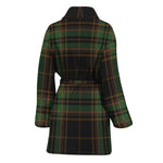 Black And Green Stewart Tartan Print Women's Bathrobe