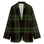 Black And Green Stewart Tartan Print Women's Blazer
