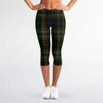 Black And Green Stewart Tartan Print Women's Capri Leggings
