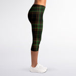 Black And Green Stewart Tartan Print Women's Capri Leggings