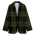 Black And Green Stewart Tartan Print Women's Cotton Blazer
