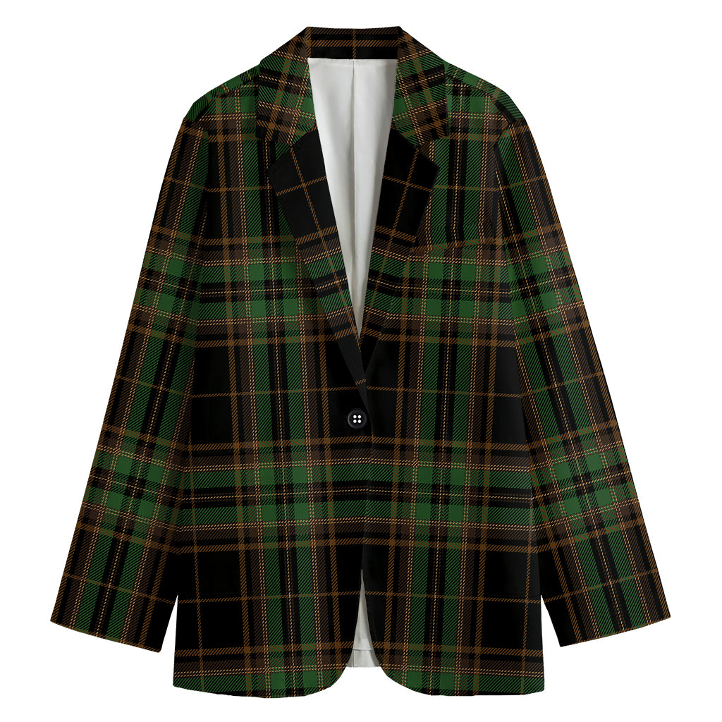 Black And Green Stewart Tartan Print Women's Cotton Blazer