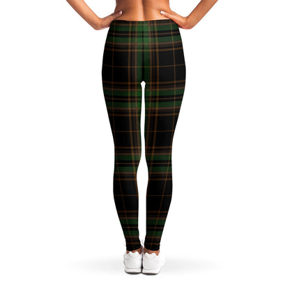 Black And Green Stewart Tartan Print Women's Leggings