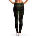 Black And Green Stewart Tartan Print Women's Leggings