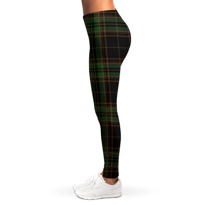 Black And Green Stewart Tartan Print Women's Leggings