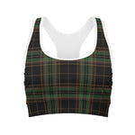 Black And Green Stewart Tartan Print Women's Sports Bra