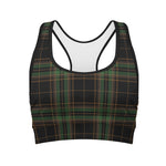 Black And Green Stewart Tartan Print Women's Sports Bra