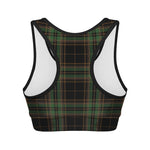 Black And Green Stewart Tartan Print Women's Sports Bra